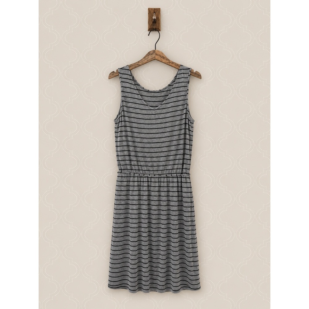 Love Fire Sleeveless Ribbed Knit Striped Midi Dress Grey Black Size L